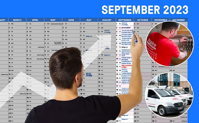 A man in front of a calendar showing September 2023, with a spike in appointments.