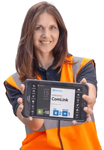 ComLink employee using JobWatch mobile device.